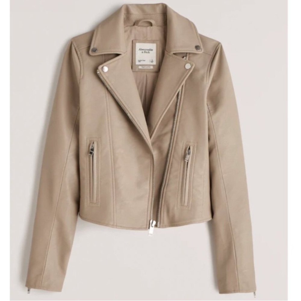 Abercrombie & Fitch - Nude Faux Leather Moto Jacket – Size Medium